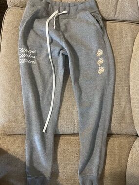 Darc Sport Grey Sweatpants with White Drawstring and Wolves Detail